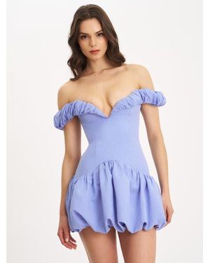 Miss Circle Naomie Crystal Embellished Bubble Hem Halter Mini Dress in Blue  | Lyst