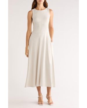 Halogen® Contrast Topstitch Sleeveless Midi Dress - White