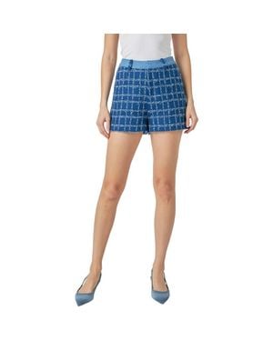 Endless Rose High Waist Tweed Shorts - Blue