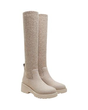VIVAIA Round-Toe Knee-High Platform Chunky Wool Wedge Boots - Multicolor