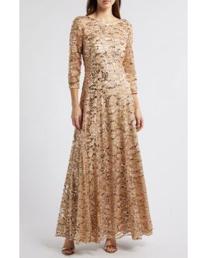 Tahari Sequin A-Line Gown - Natural