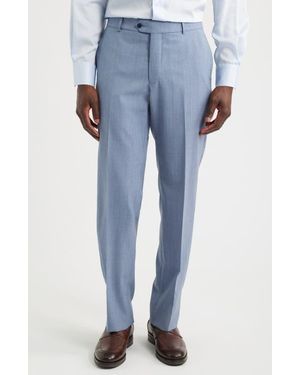 Berle Lightweight Flat Front Mesh Weave Wool Dress Pants - Blue