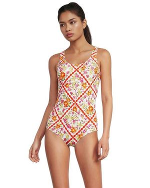 Lands' End Tugless Low Leg One Piece Swimsuit - White