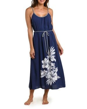 La Blanca Mariner Tie Waist Sleeveless Cover-Up Midi Dress - Blue