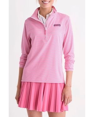 Vineyard Vines Microstripe Sankaty Half Zip Shep Shirt - Pink