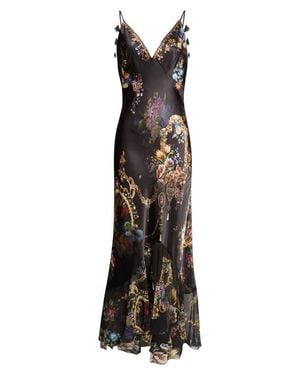 CAMILLA V-Neck Flounce Hem Slip Dress - Black