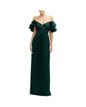 After Six Ruffle Off The Shoulder Metallic Column Gown - Green