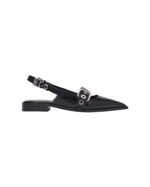 Maje Flat Leather Strap Slingbacks - Black