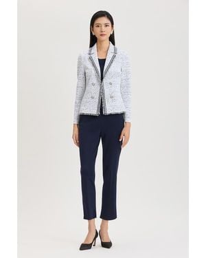 Ming Wang Heritage Eyelash Trim Lapel Collar Knit Jacket - Gray