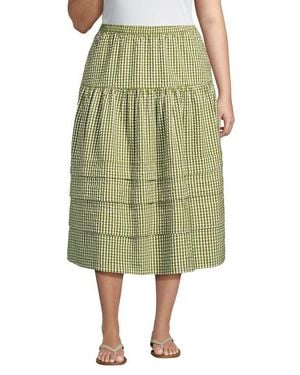 Lands' End Seersucker Pull On Midi Skirt - Green