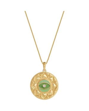 Karma and Luck Guardian Balance Jade Evil Eye Mandala Necklace - Metallic