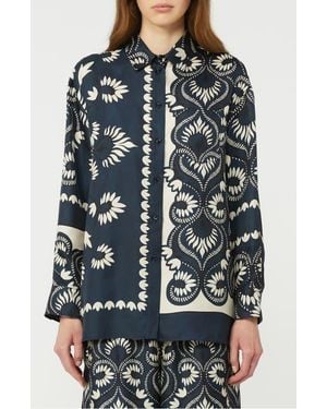 Weekend by Maxmara Patchwork Jersey Button-Up Shirt - Gray