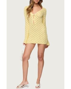 Edikted Brie Open Stitch Long Sleeve Mini Sweater Dress - Yellow