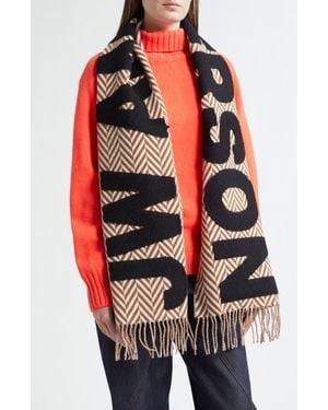 JW Anderson Logo Wool & Alpaca Blend Fringe Scarf - Red