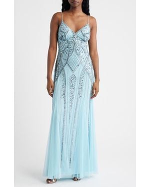 Jump Apparel Beaded A-Line Gown - Blue