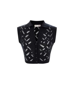 Pcfg Cropped Ripped Knit Top Jet - Black