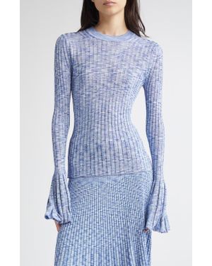 Zimmermann Hypnotic Bell Sleeve Mouliné Rib Sweater - Blue