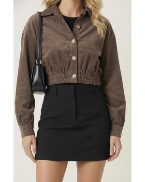 Modenaire Cropped Collared Button-Up Stretch Hem Jacket - Blue