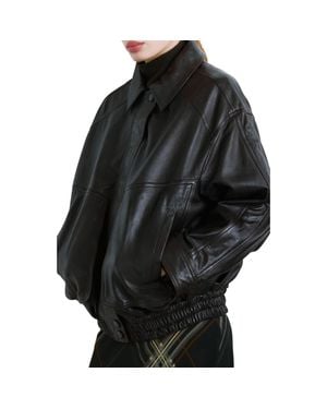 Mango London Oversize Leather Jacket - Black