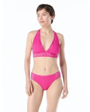 Carmen Marc Valvo Crochet Halter Bikini Top - Pink