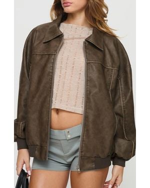 Princess Polly Goldsmith Water Repellent Faux Leather Jacket - Brown
