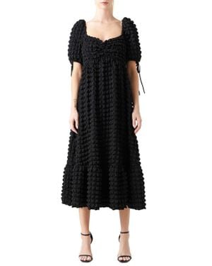 Endless Rose Texture Puff Sleeve Maxi Dress - Black