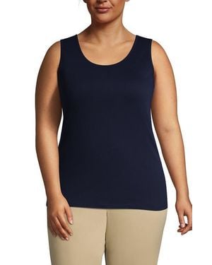 Lands' End Plus Size Cotton Tank Top - Blue
