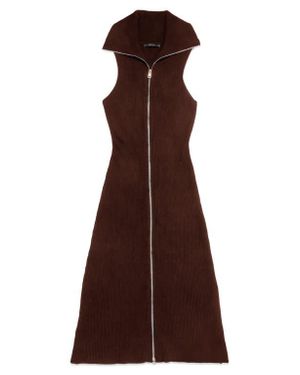 DELUC Paul Front Zip Knit Dress - Brown