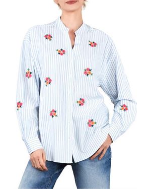 Billy T Spring Bloom Embroidered Stripe Shirt - White