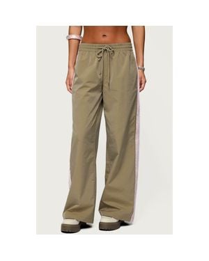 Edikted Annabella Low Rise Nylon Track Pants - Green