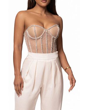 JLUXLABEL Rhinestone Corset Top - White