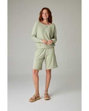 eavolu® Baikal Eco-Luxe Fleece Off-Shoulder Crop Top - Green