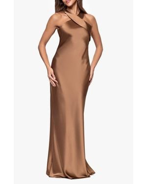 Xscape Evenings Halter Neck Satin Trumpet Gown - Brown
