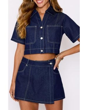 Vici Collection Rowan Denim Crop Top - Blue