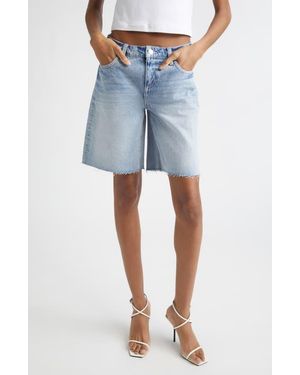 L'Agence River Raw Hem Denim Bermuda Shorts - Blue