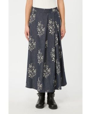 Weekend by Maxmara Struzzo Floral Denim Midi Skirt - Blue