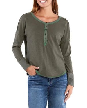 Billy T Cotton Crewneck Henley Top - Gray