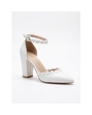 Prologue Shoes Alisa Block Heel Bridal Pointed Toe Pump - White