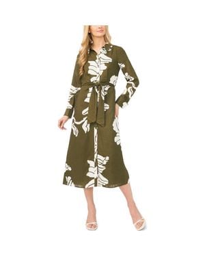 Halogen® Long Sleeve Tie Waist Maxi Shirtdress - Green