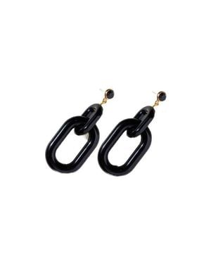 Nickel & Suede Bianca Acrylic Chain Earrings - Black