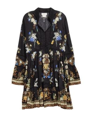 CAMILLA Long Sleeve Linen & Silk Minidress - Black