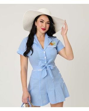 Unique Vintage Shirley Crop Top - Blue