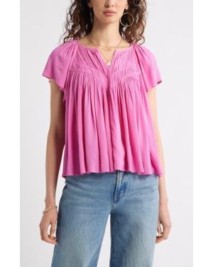 Treasure & Bond Shirred Raglan Sleeve Gauze Top