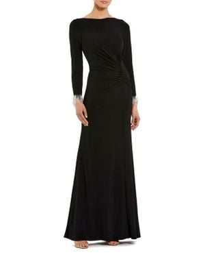 Mac Duggal Long Sleeve Jersey Gown With Beaded Cuff Sleeves - Black