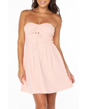 Roxy Fling Smocked Keyhole Cotton Mini Sundress - Pink
