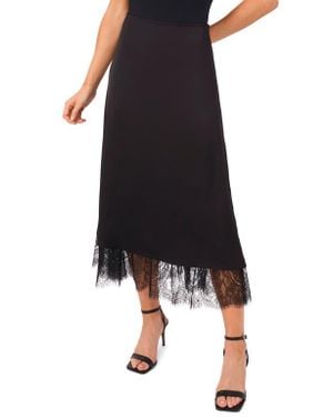 Cece Eyelash Lace Trim Midi Skirt - Black