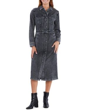 Wash Lab Denim Western Long Sleeve Denim Midi Shirtdress - Black