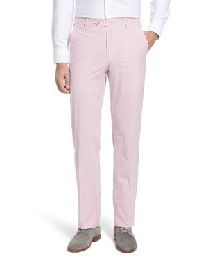 Berle Flat Front Stripe Cotton Seersucker Pants - Pink