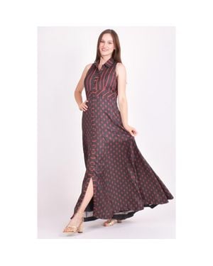Ras Meher Slit Button Up Maxi Dress - Purple
