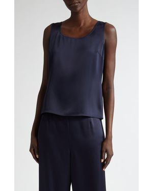 St. John Collection Liquid Satin Round Neck Shell - Blue